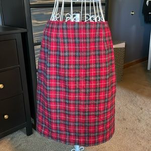 Vintage wool red plaid pencil skirt